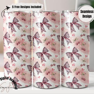 Luipaardprint strik beker wrap, roze coquette kersen 20oz magere beker wrap sublimatie ontwerp, zachte meisjes beker png, digitale download