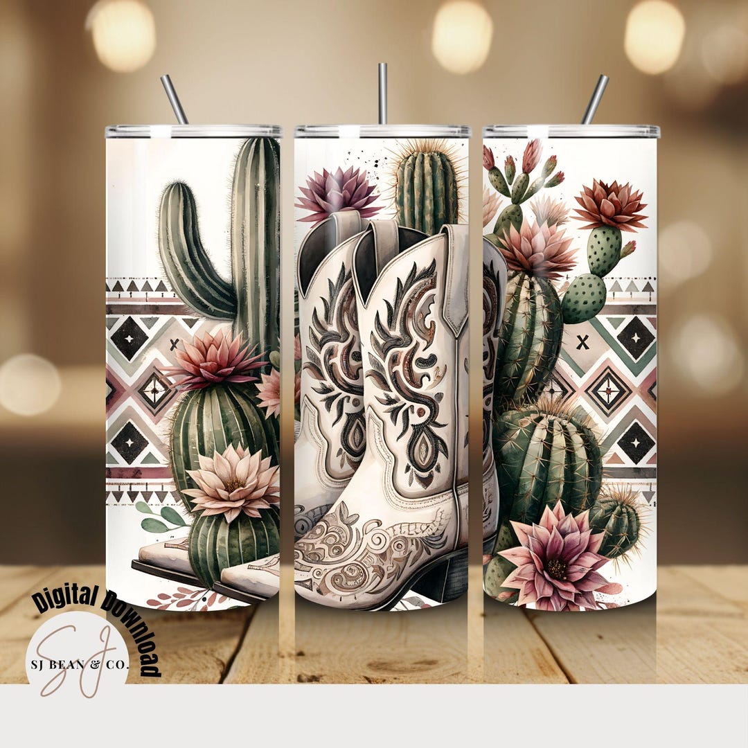 Western Cowgirl Boots Tumbler Wrap, Aztec Tumbler Wrap Design, Cactus ...