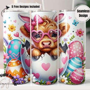 Highland Cow Easter Tumbler Wrap, Retro Easter 20 oz Skinny Tumbler Sublimation Design Digital Download, Bunny Ear Highland Cow Easter Png