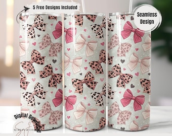 Coquette Cow Print Tumbler Wrap, Pink Bow 20oz Skinny Sublimation Design, Glitter Bow Tumbler Wrap Png, Soft Girl Wrap