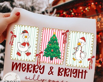Coquette de Noël (PNG), Oie rigolote joyeuse et lumineuse (PNG), Motif de sapin de Noël preppy pour t-shirt par sublimation, Noël girly (PNG), Oie mignonne