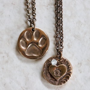 Dog Lover Paw Print & Heart Two-Sided  Gold Pendant Necklace, Dog Memorial Sympathy Gift, Pet Loss Jewelry
