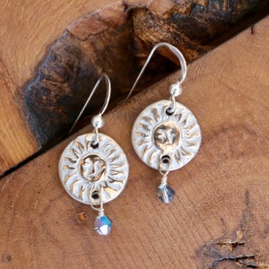 Sun Bronze/Crystal Earrings Lead/Nickel Free,Silver/Gold Sterling Silver Sun Lover Celestial Gift