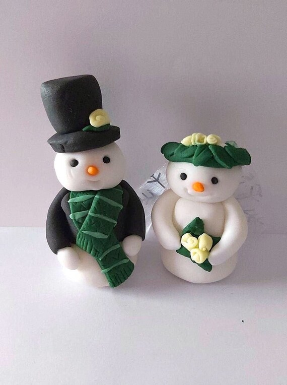 Edible Fondant Snowman Bride And Groom Wedding Cake Etsy