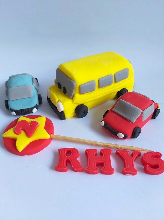 Fondant Vehicles, School Bus, Cars, Name and Age -  Australia