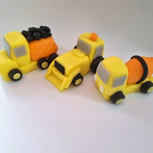 Fondant construction vehicles,Dump Truck, cement mixer and digger Cake Topper, Fondant Cake Topper, Edible Vehicles