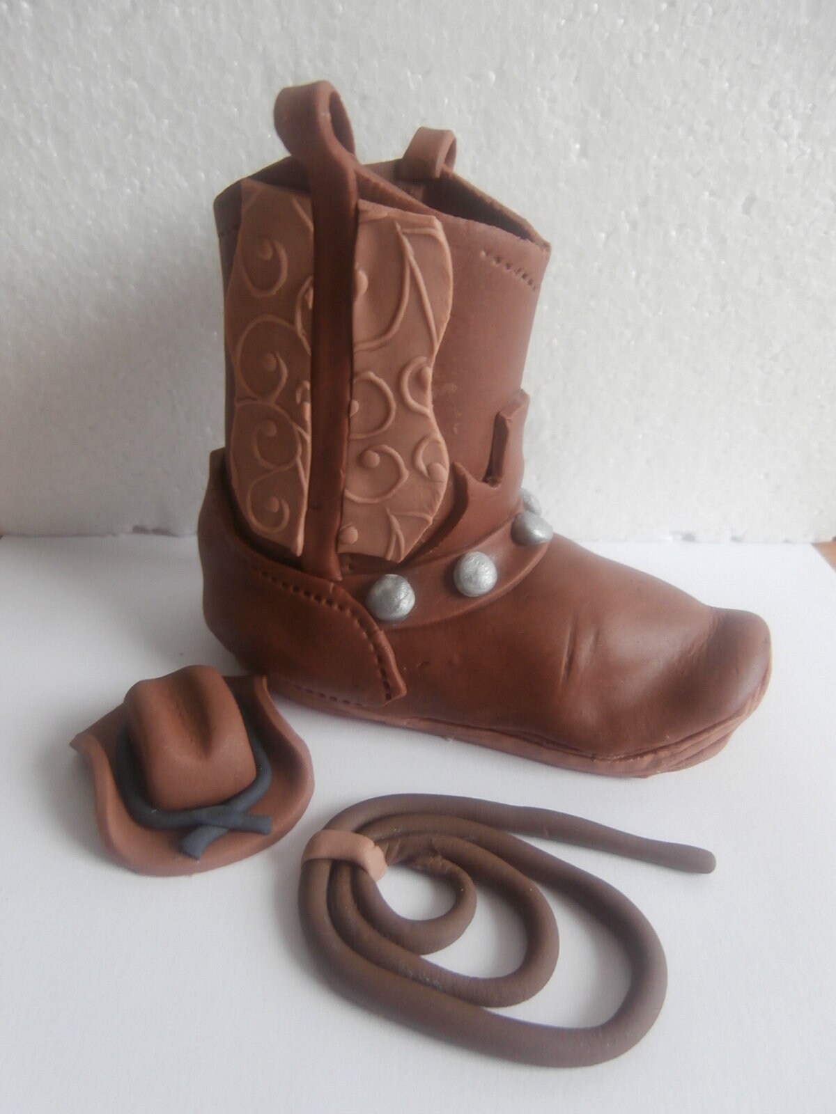 Fondant Cowboy Boot Hat and Lasso Sugar Paste Cake Topper Etsy