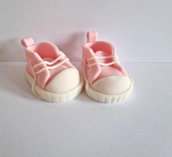 Baby booties shoes choose colour. Christening Birthday icing fondant cake topper decoration