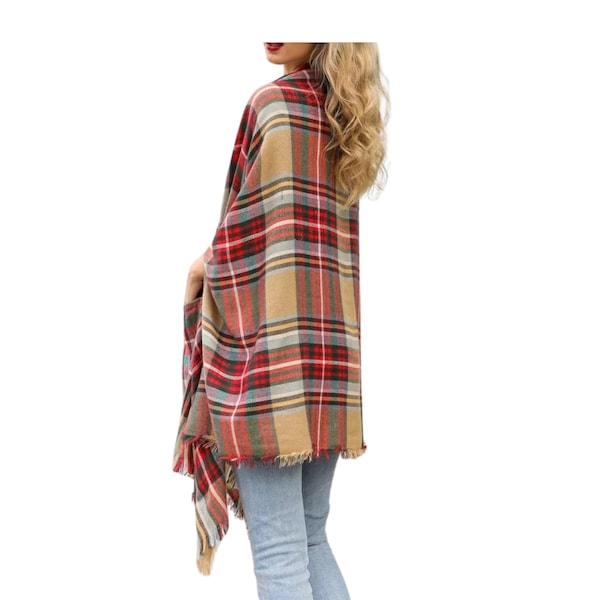 Tartan Plaid Ruana Wrap - BLACK PINK (OS)  (Packs of 6) main image 0