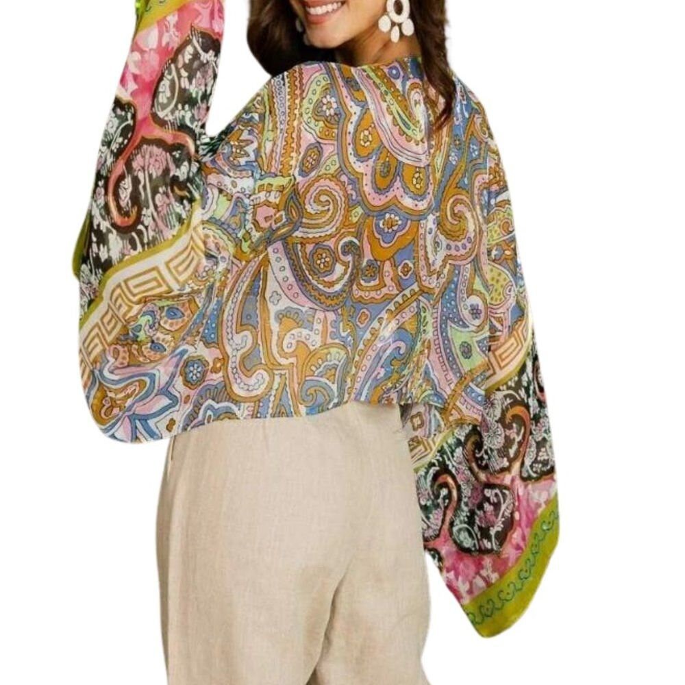 Boho Chic Tie Front Wrap With Armholes Lime Green Pink Layering Beach