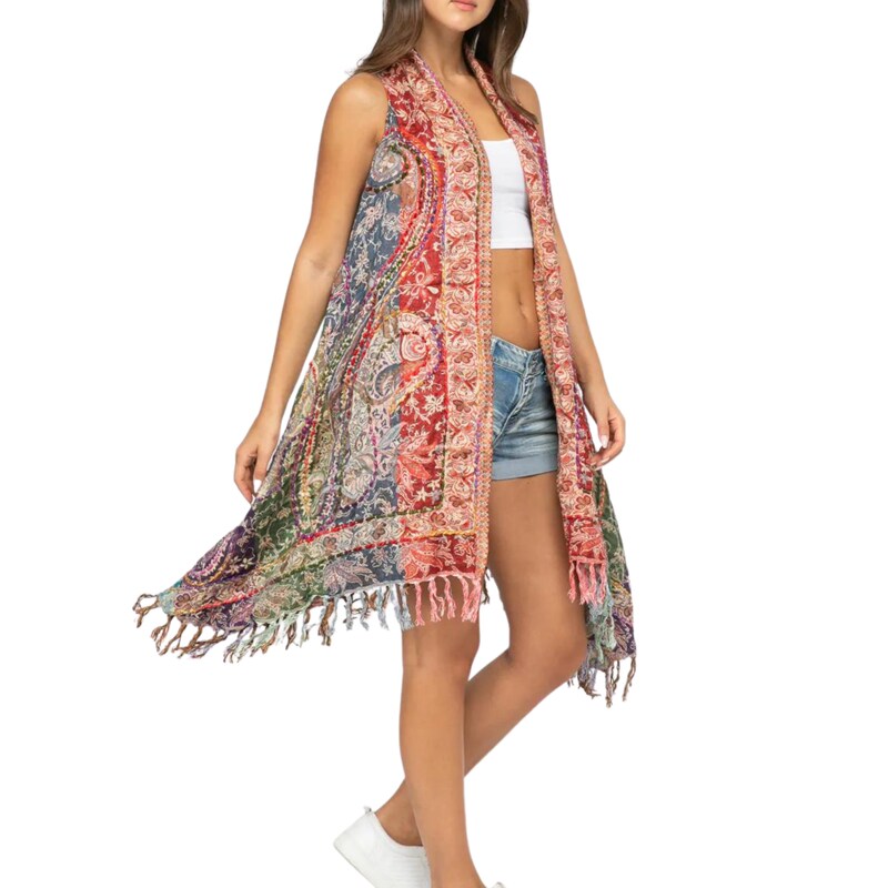 Embroidery Long Vest main image 0