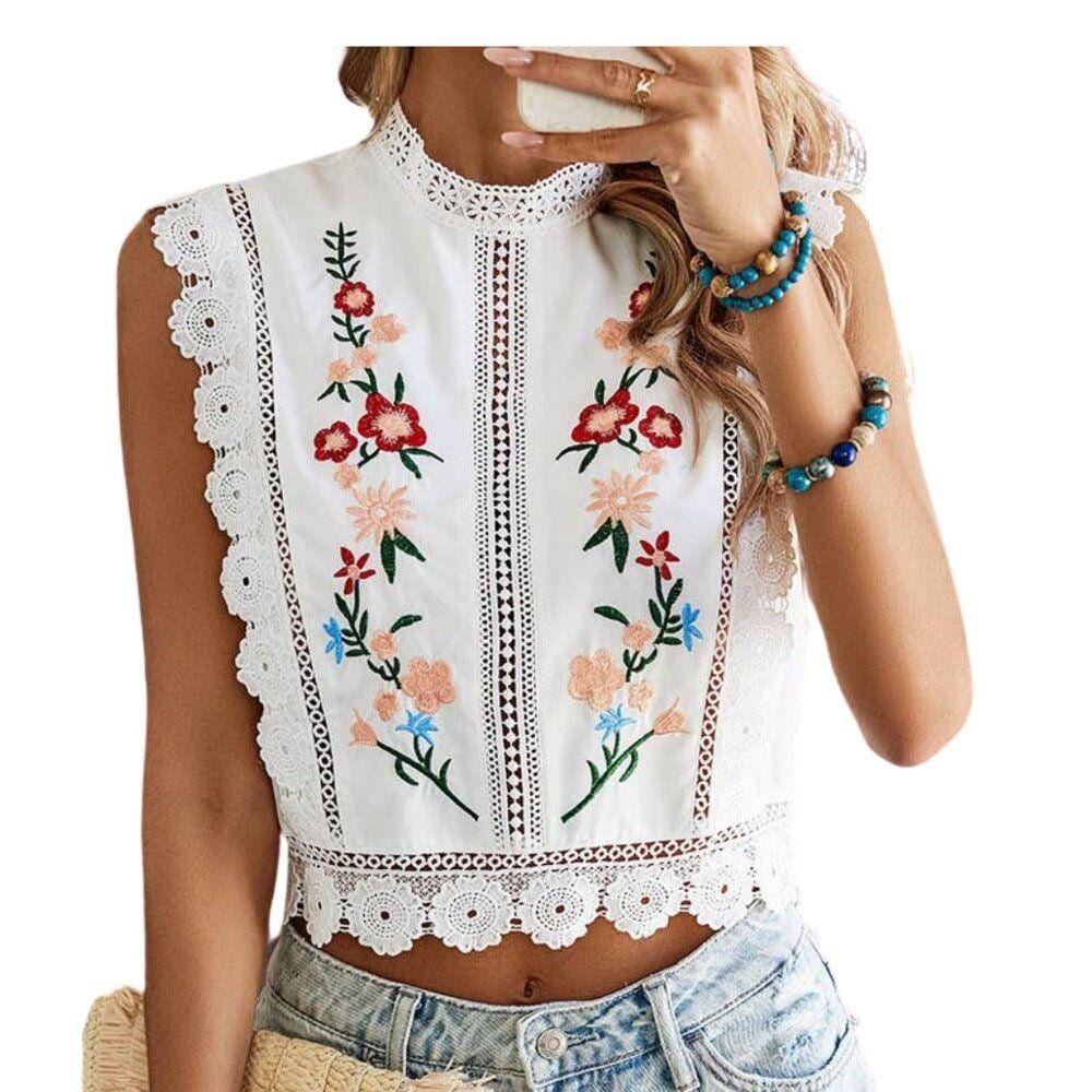 トップス Riu Embroidery lace tops Guess Womens Lace See Through Tank Top White Colored w