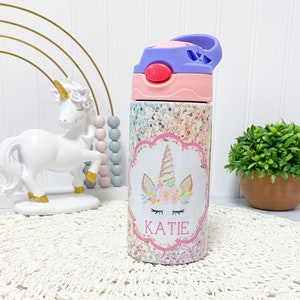 Personalized Unicorn Water Bottle, 12oz Insulated Kids Cup