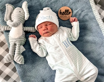 Baby Boy Outfit for Hospital, Personalized Baby Gift, Footie Romper, Newborn Boy outfit, Monogrammed sleeper