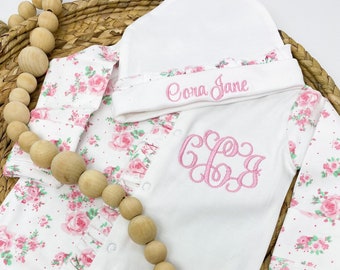 Baby Girl Coming Home Outfit, Personalized Ruffle Pajamas
