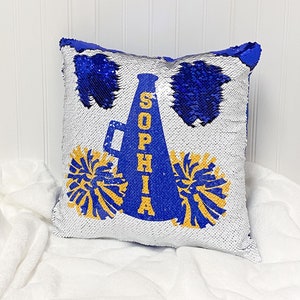 Personalized Cheerleader Sequin Pillow Cover - Custom Reversible Sequin Pillow Cover - Christmas Gift for Her - Birthday Pillow Cover