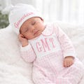 Personalized Newborn coming home outfit girl, Pink Gingham Preppy Collared Footie