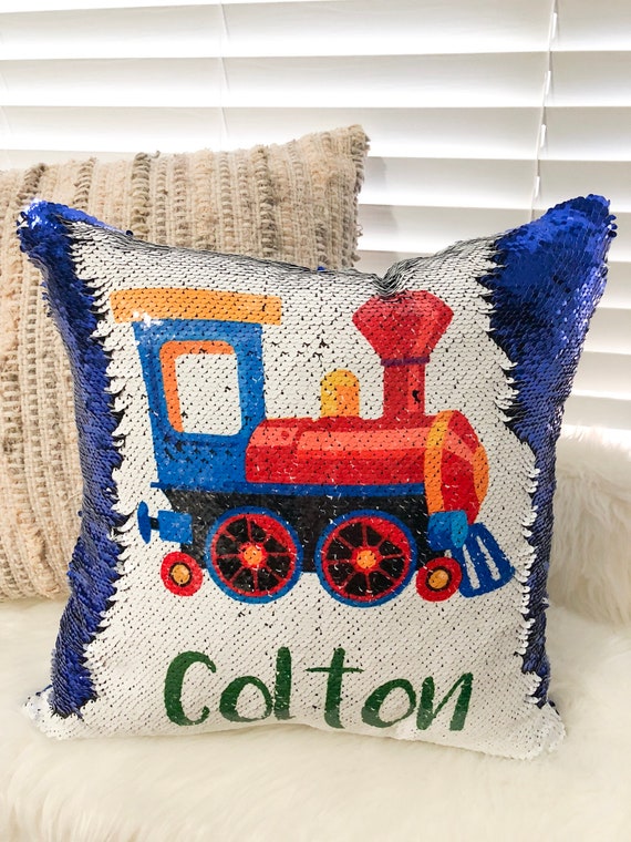 Personalized Train Sequin Pillow Cover Boy sequin pillow | Etsy