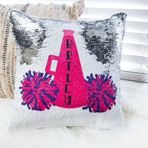 Personalized Cheerleader Sequin Pillow Cover - Custom Reversible Sequin Pillow Cover - Christmas Gift for Her - Birthday Pillow Cover