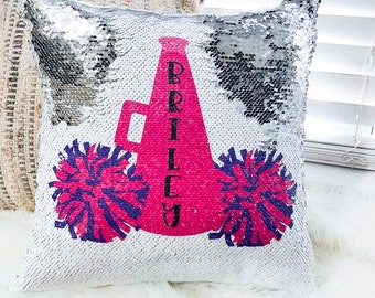 Personalized Cheerleader Sequin Pillow Cover - Custom Reversible Sequin Pillow Cover - Christmas Gift for Her - Birthday Pillow Cover