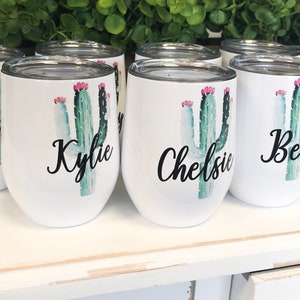 Personalized Bridesmaid Tumbler - Personalized Cactus Stemless Wine - Custom Wine Glass - Bridal Party Tumblers