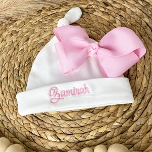 Personalized Baby Hat with Bow, Coming Home Outfit, Hospital Beanie