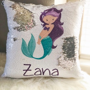 Personalized Mermaid Sequin Pillow Cover - Custom Reversible Sequin Pillow Cover - Hidden Message Pillow cover - Birthday Pillow Cover