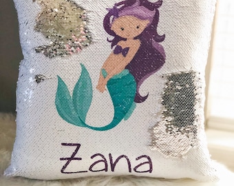 Personalized Mermaid Sequin Pillow Cover - Custom Reversible Sequin Pillow Cover - Hidden Message Pillow cover - Birthday Pillow Cover