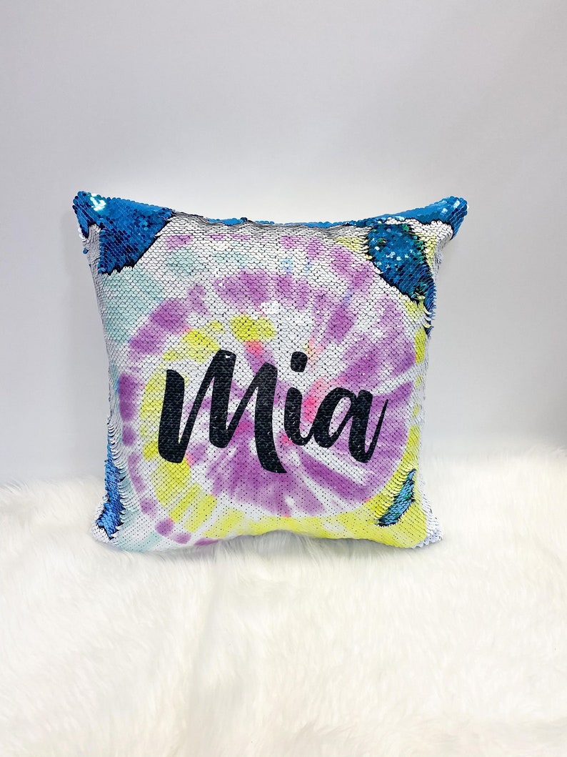 Personalized Tie Dye Sequin Pillow, Tye Dye Pillow, Gift for Teenager image 2