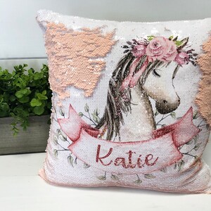 Personalized Pony Sequin Pillow Cover - Custom Reversible Sequin Pillow Cover - Hidden Message Pillow cover - Birthday Pillow Cover
