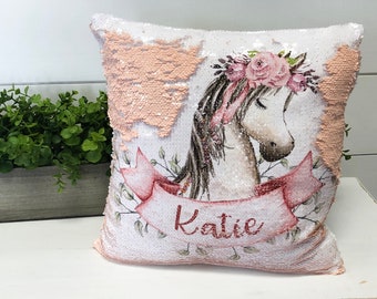 horse sequin pillow