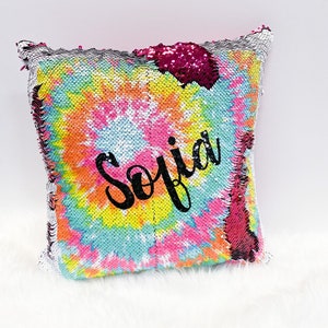 Personalized Tie Dye Sequin Pillow, Tye Dye Pillow, Gift for Teenager