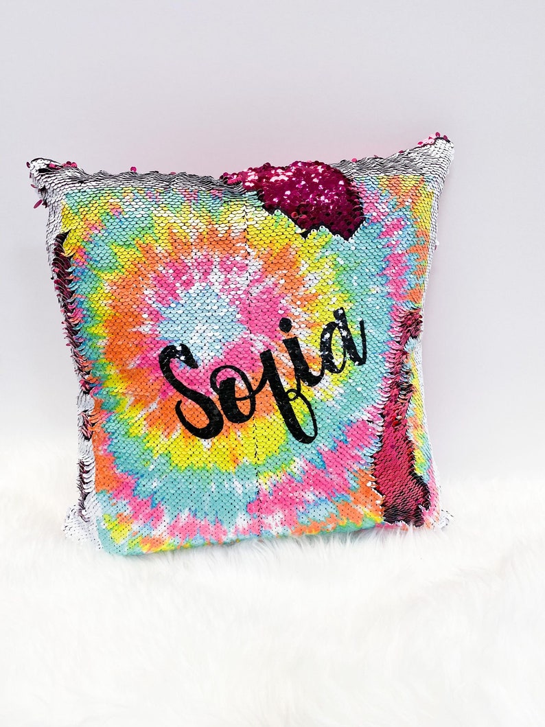 Personalized Tie Dye Sequin Pillow, Tye Dye Pillow, Gift for Teenager image 1