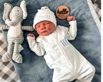 Baby Boy Coming Home Outfit, Newborn Embroidered Footie Romper, Baby Shower Gift