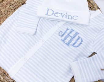 Baby Boy Coming Home Outfit, Monogrammed Baby Outfit, Baby Romper, Baby Shower Gift for Boy