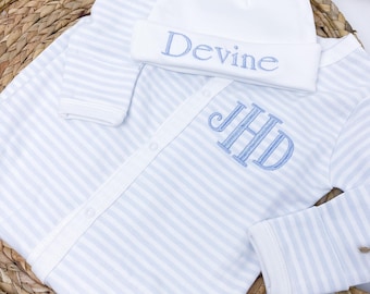 Monogrammed Baby Boy Coming Home Outfit: Soft Cotton Romper