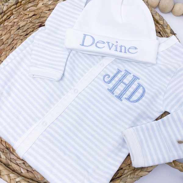 Monogrammed Baby Boy Coming Home Outfit: Soft Cotton Romper