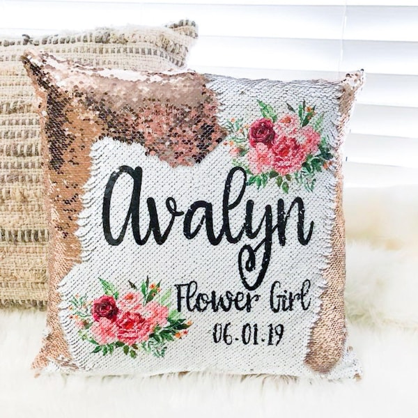 Personalized Flower Girl Gifts, Custom sequin pillow cover