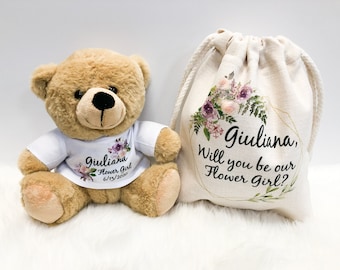 Flower Girl Proposal Gift, Personalized Teddy Bear, Wedding Party Gift