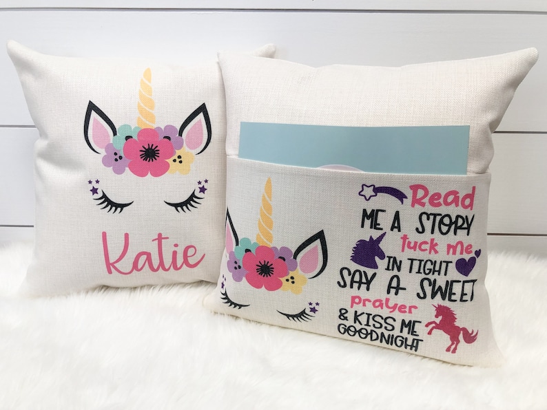 Book Pillow Unicorn Gift Personalized Pocket Reading Pillow image 0