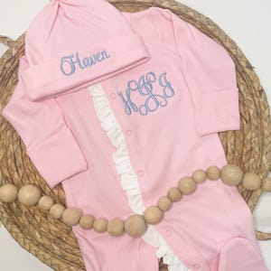 Baby Girl Coming Home Outfit, Monogrammed Footie, Ruffle Pajamas