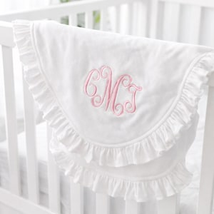 Personalized Ruffled Baby Blanket, Custom Monogrammed Baby Shower Gift