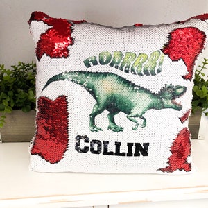 Dinosaur Sequin Pillow Cover - Personalized Boy Gift - Custom Reversible Sequin Pillow Cover