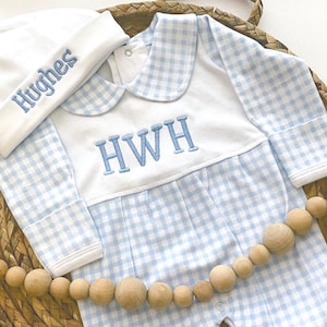 Newborn Going Home Outfit, Monogrammed Footie, Personalized Baby Boy Gift