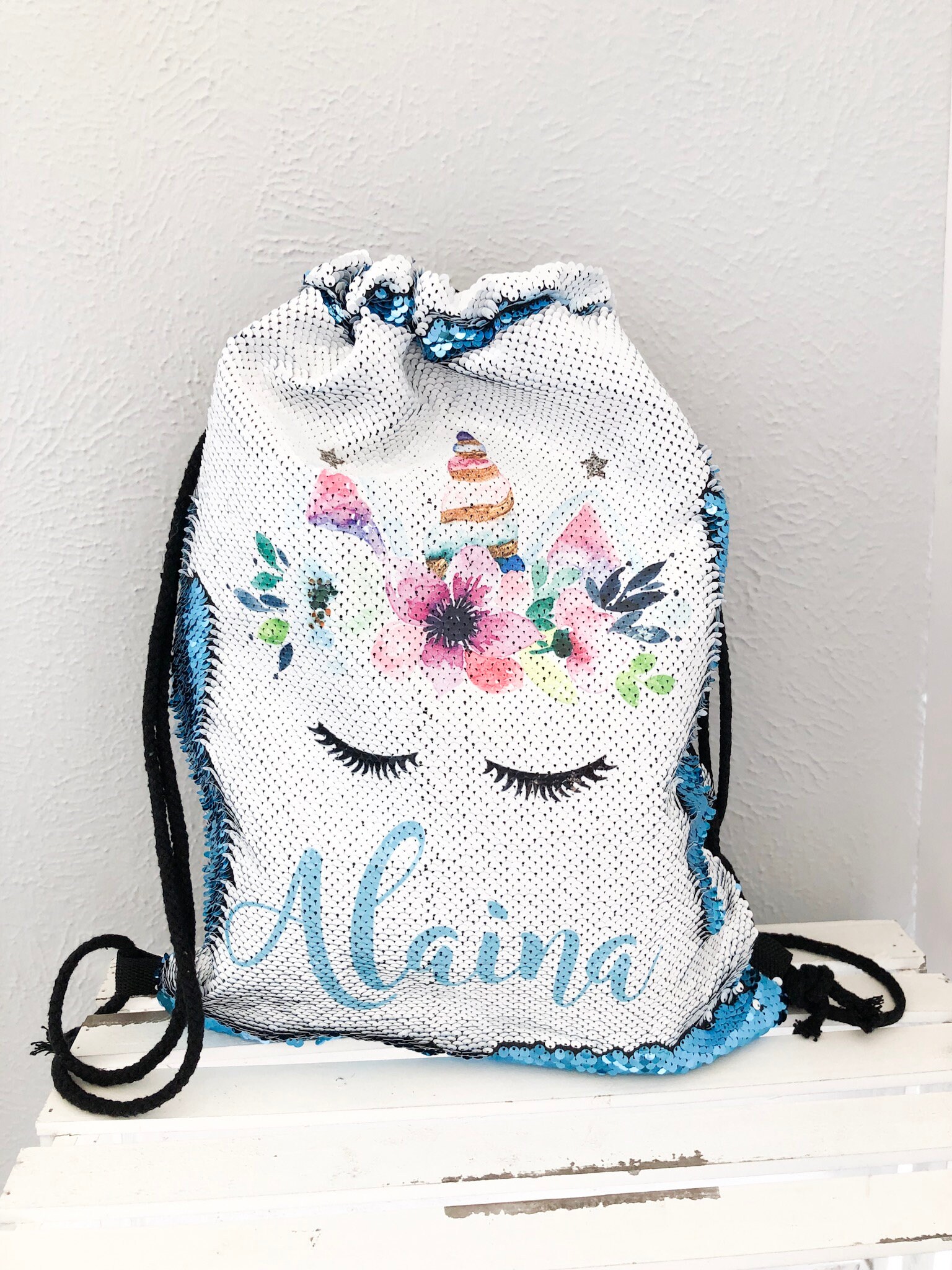 personalized sequin unicorn backpack