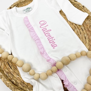 Baby Girl Coming Home Outfit, Monogrammed Footie, Ruffle Pajamas