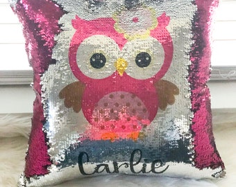 owl sequin pillow