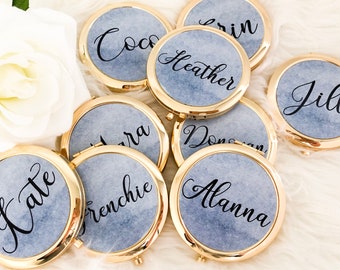 Pretty Bridesmaid Gifts - Bridal Shower Favors - Personalized Gold Compact Mirror - Gifts for Women