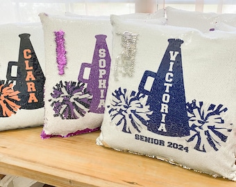 Personalized Cheerleader Sequin Pillow, Cheer Banquet, Senior Night, Senior Gift