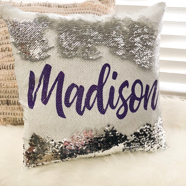 Personalized Name Only Sequin Pillow Cover, Custom Mermaid Sequin Pillow Cover , Hidden Message Pillow cover, Birthday Pillow Cover